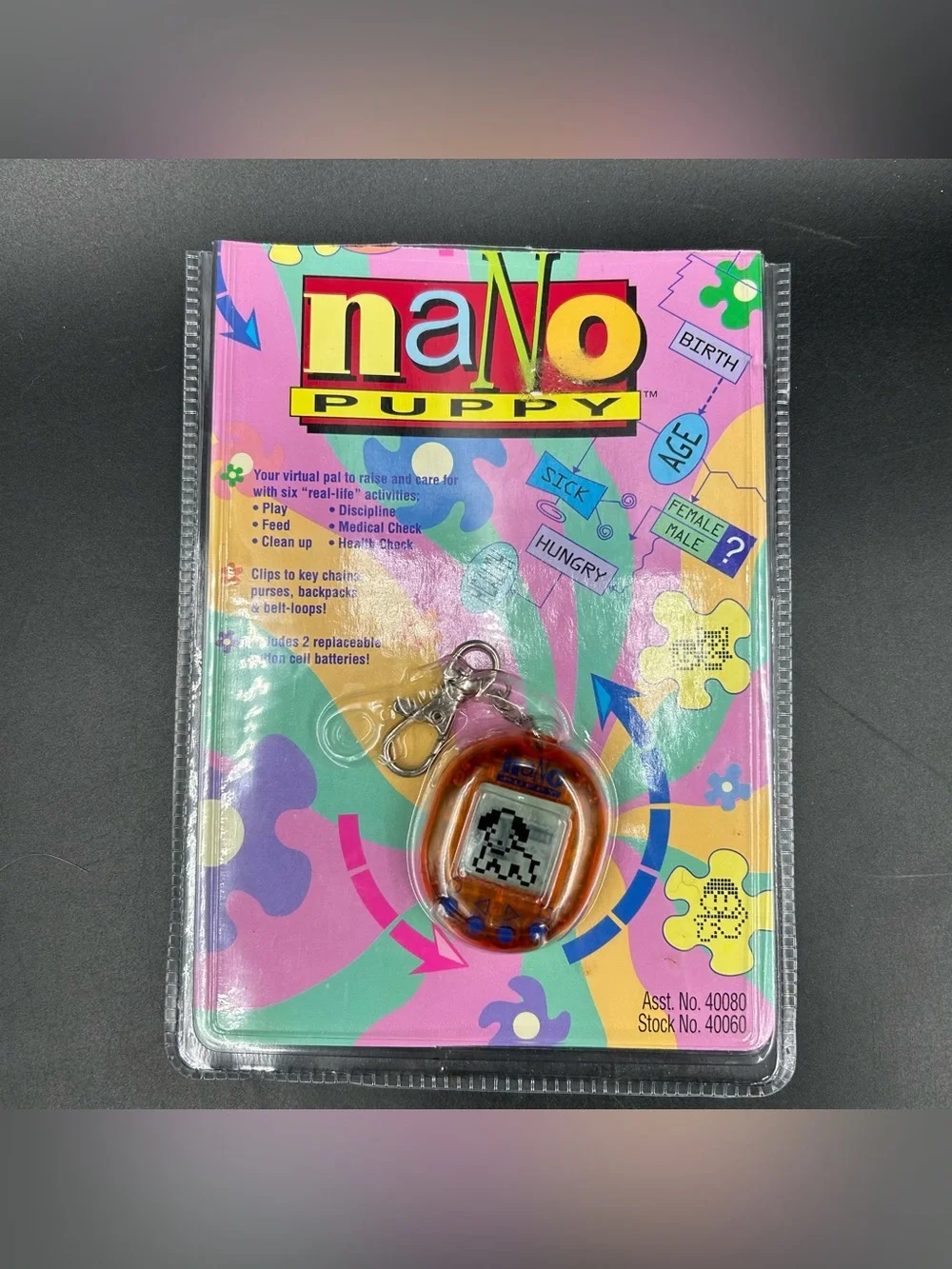 Vintage 1997 Nano Puppy Orange Virtual Pet Playmates Working Package Manual